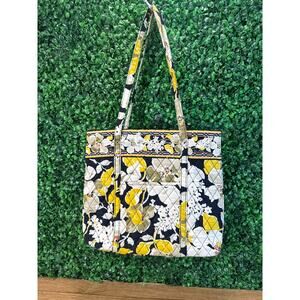 Vera Bradley Tote Handbag DOGWOOD Quilted Fabric Purse Floral Print Yellow Black